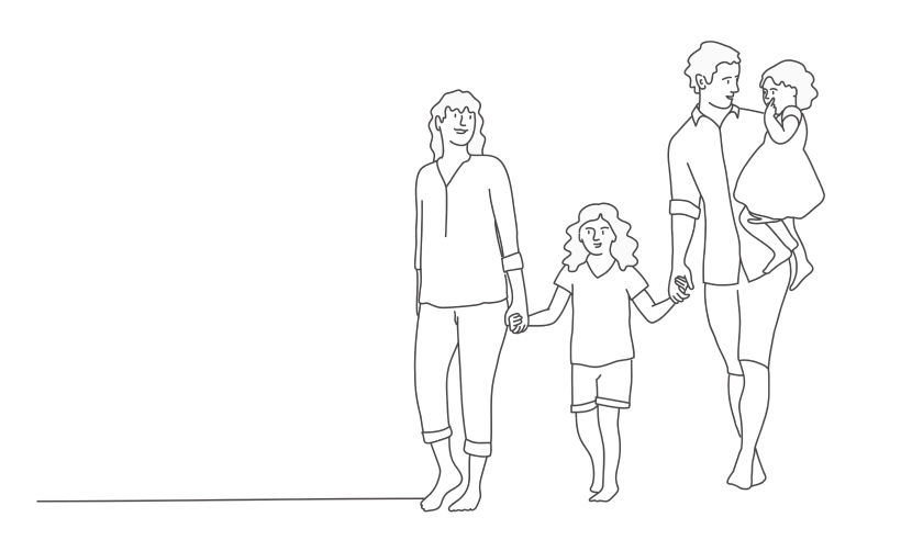 a hand drawn image of a family walking and holding hands together