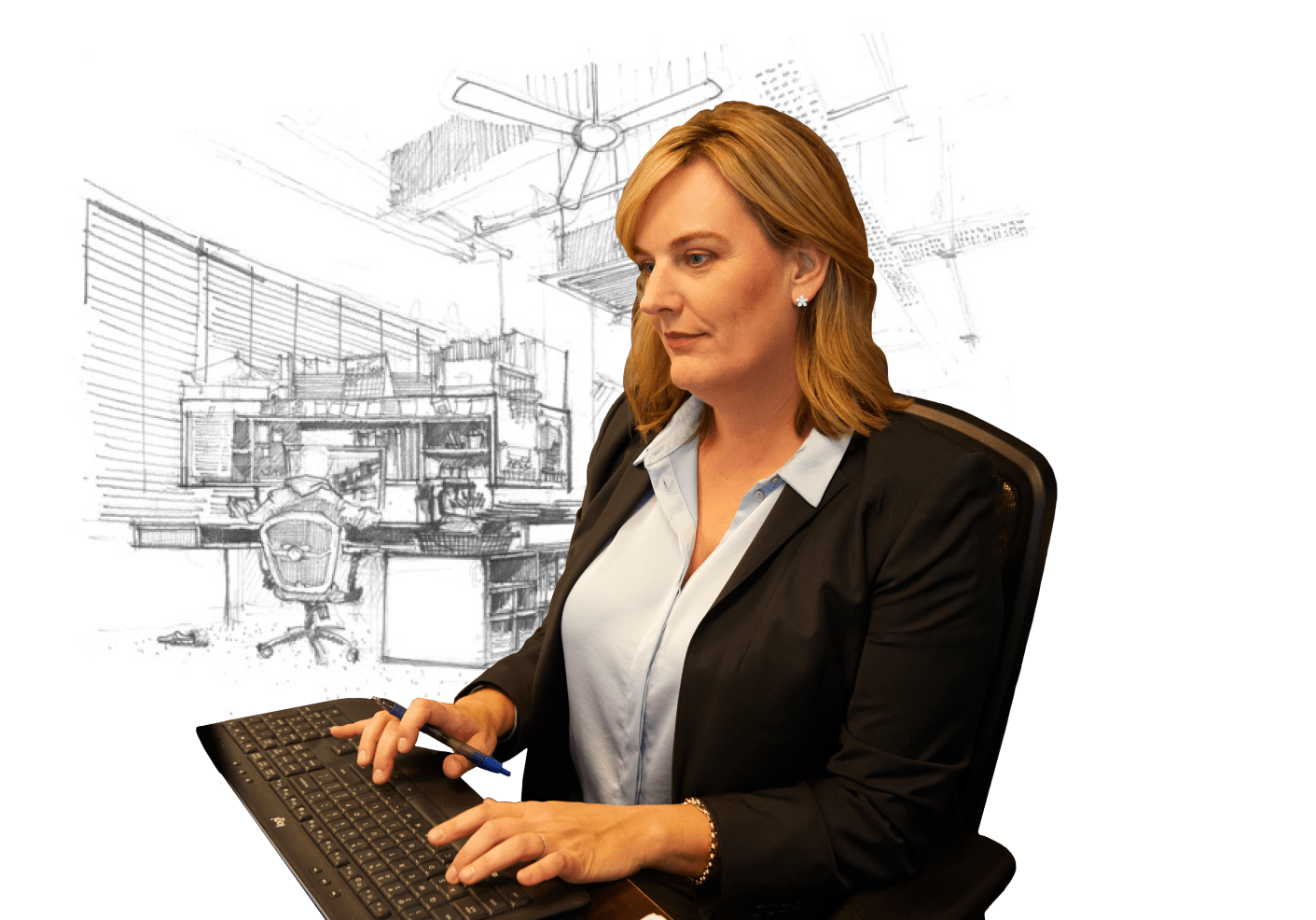 merritt cunningham attorney typing on her keyboard