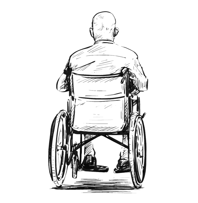 hand drawing of a person in a wheelchair