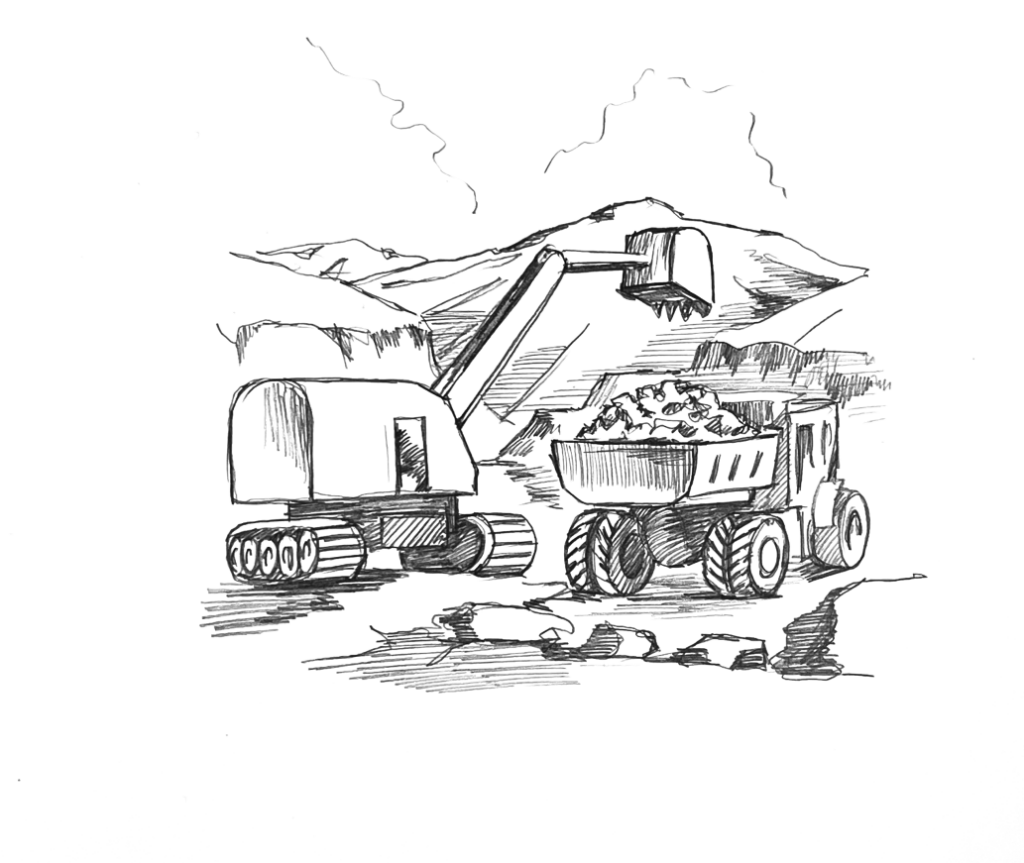 hand drawing of construction equipment in action
