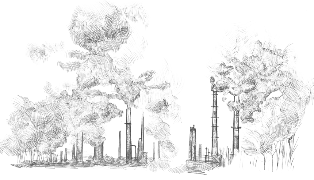 hand drawn image of smoke stacks