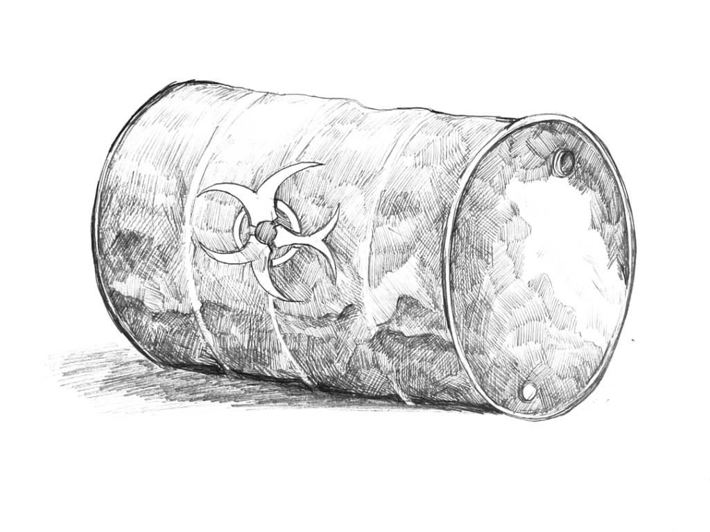 hand drawn image of toxic barrel