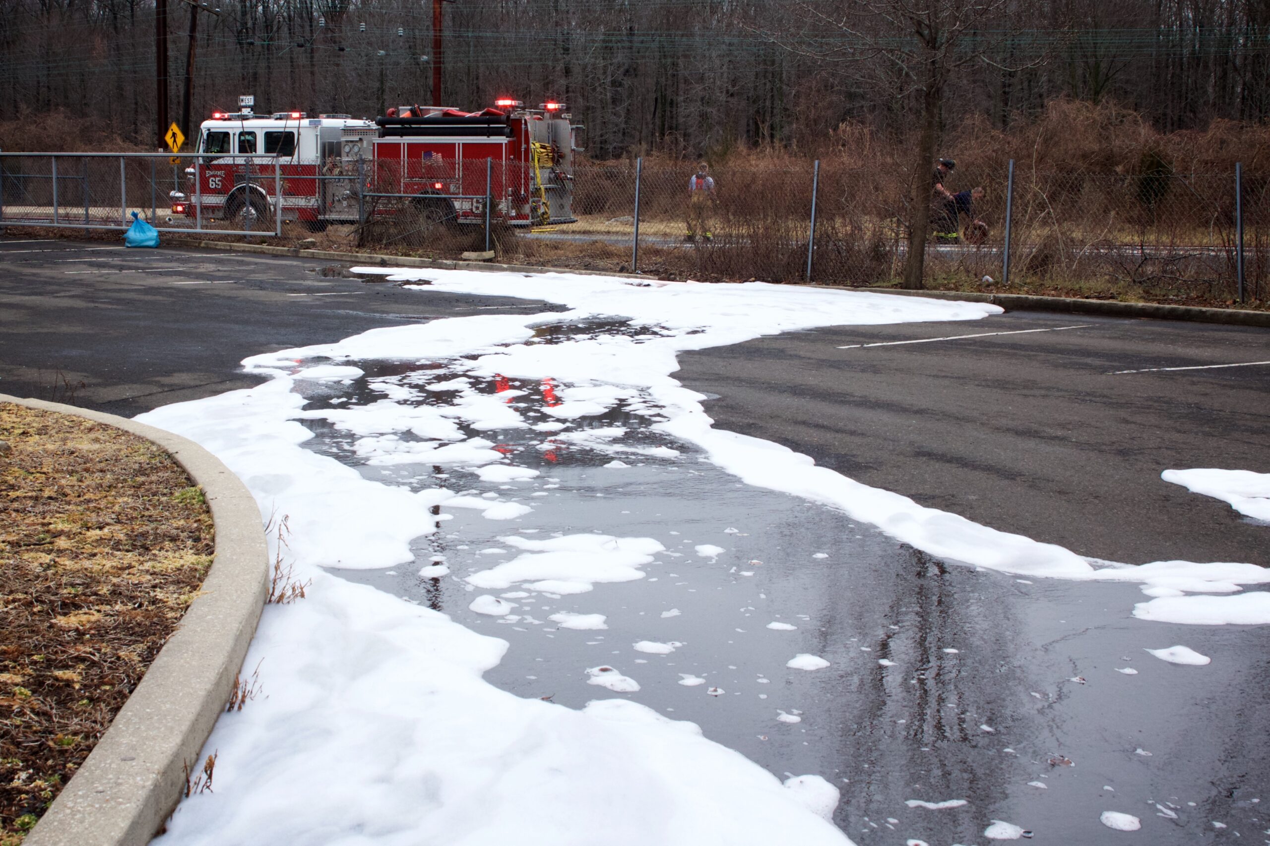 Aftermath of tanker fire accident on I-95 in Bensalem, Pennsylvania