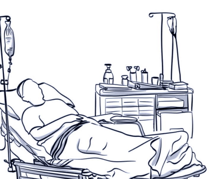 hand drawn image of a person in the hospital