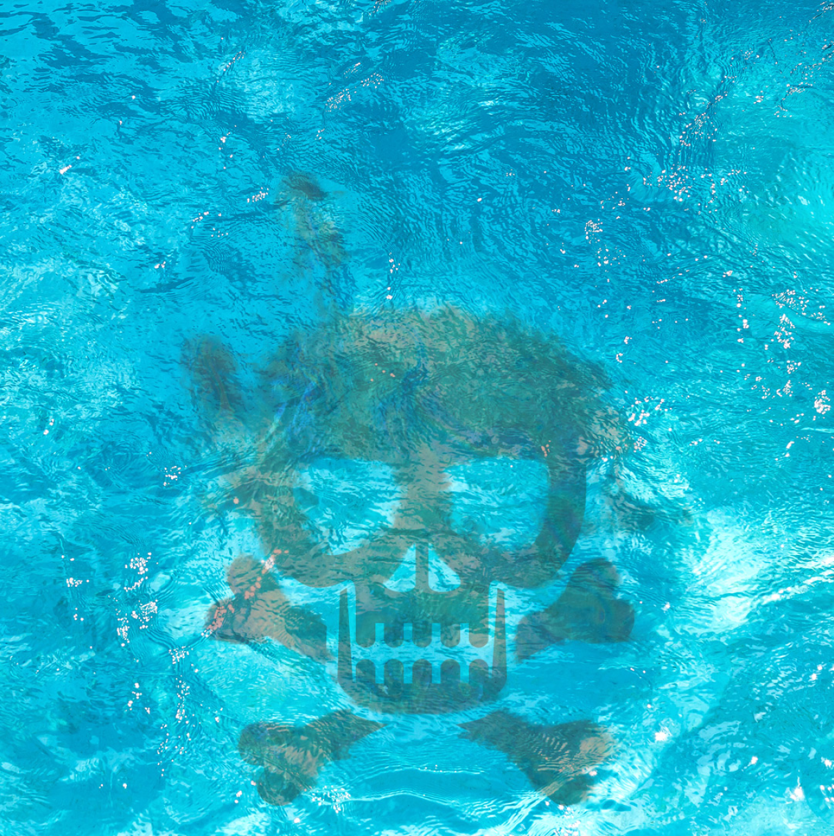 water with a skull and cross bones in it indicating danger