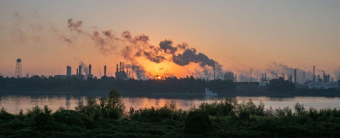 view of a chemical plant along the Mississippi river in Louisiana